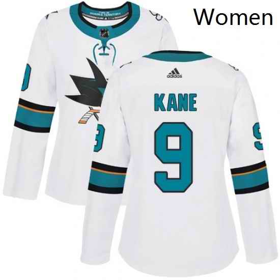 Womens Adidas San Jose Sharks 9 Evander Kane Authentic White Away NHL Jersey